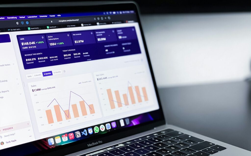 A laptop with a Power BI dashboard